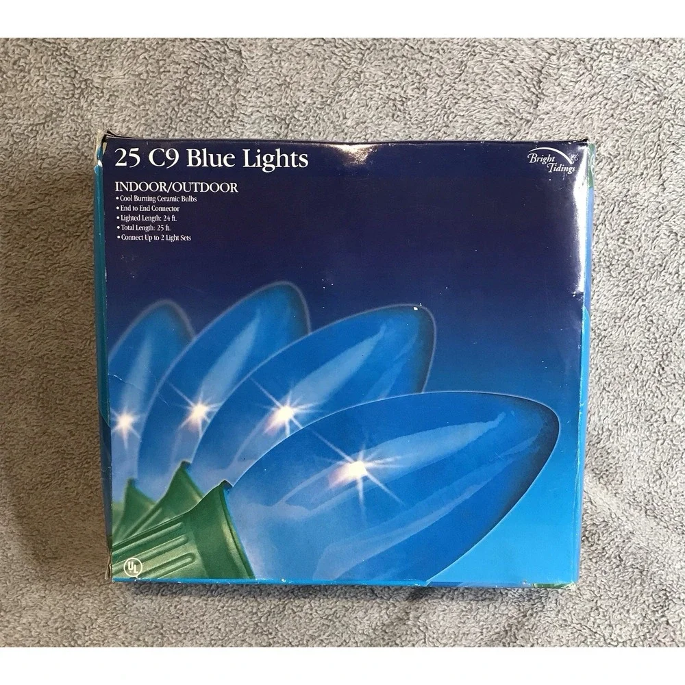 New Bright Tidings 25 C9 Blue Christmas Lights Bulbs 25 Ft Indoor Outdoor‎